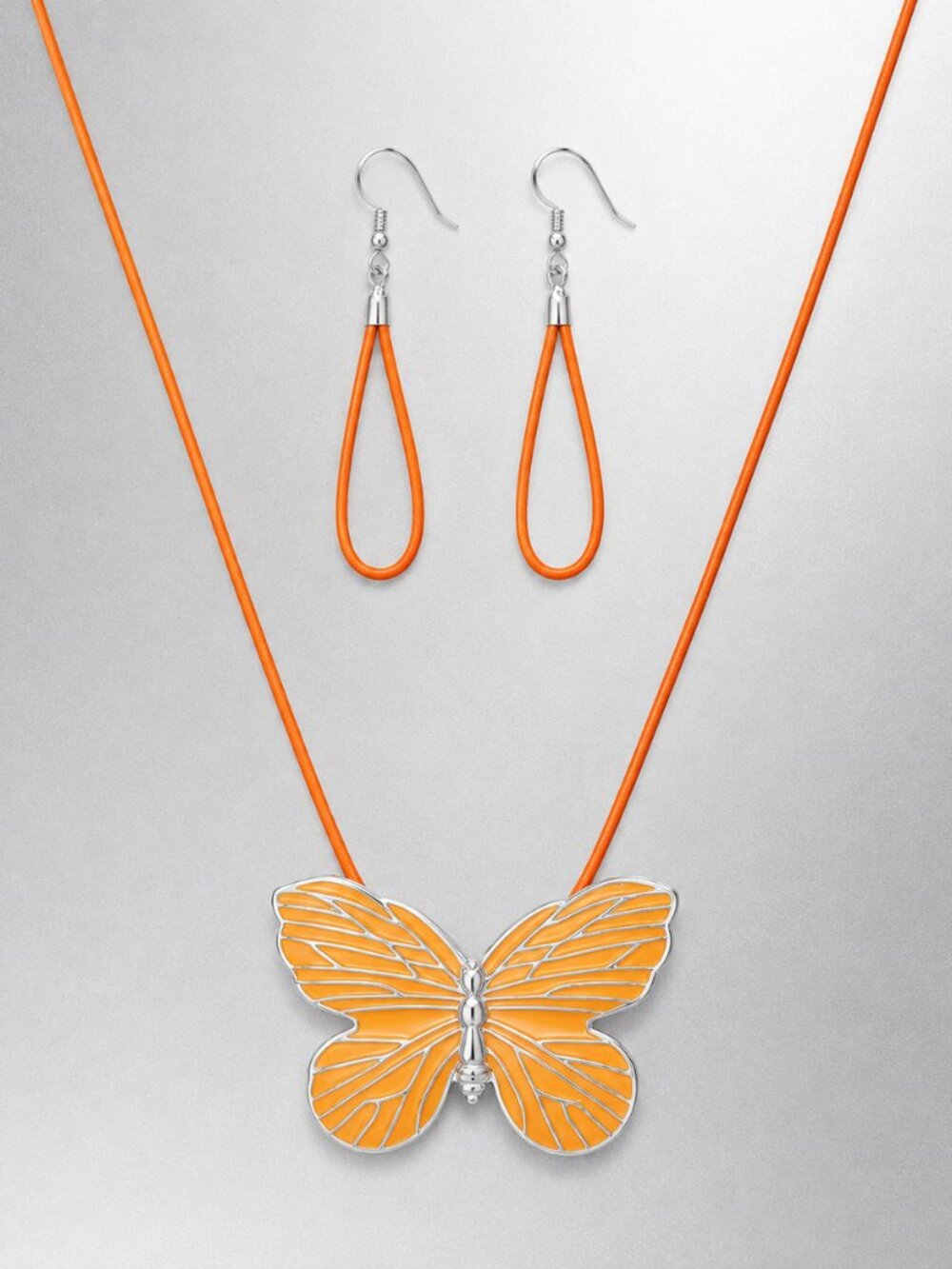Orange Butterfly Pendant Necklace & Earring Set - Picture 4 of 6